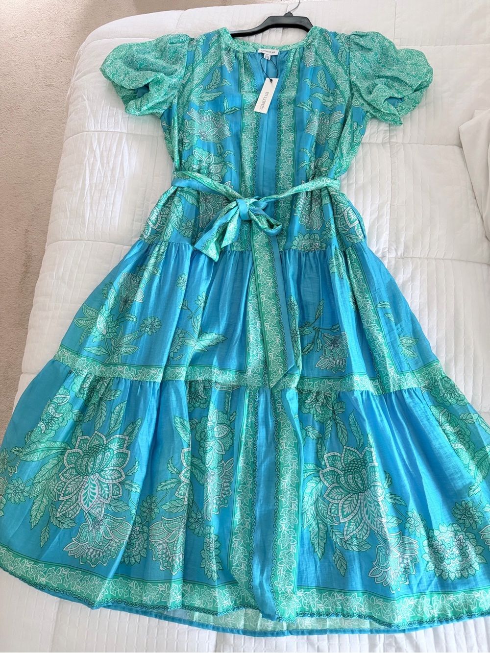 NWT Current Air Blue Green Floral Tiered Maxi Dress Medium